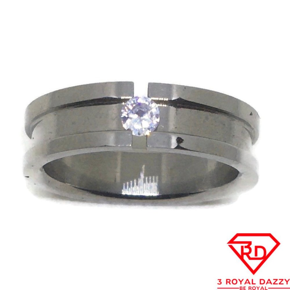 White round CZ Center line Stainless Steel Ring S9